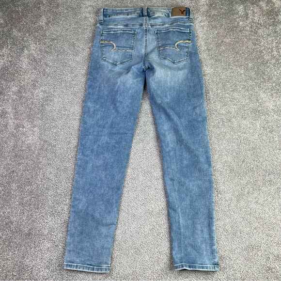 American Eagle Jeans Women's 0 Short Blue Skinny Low Rise Light Denim Stretch - Picture 3 of 12